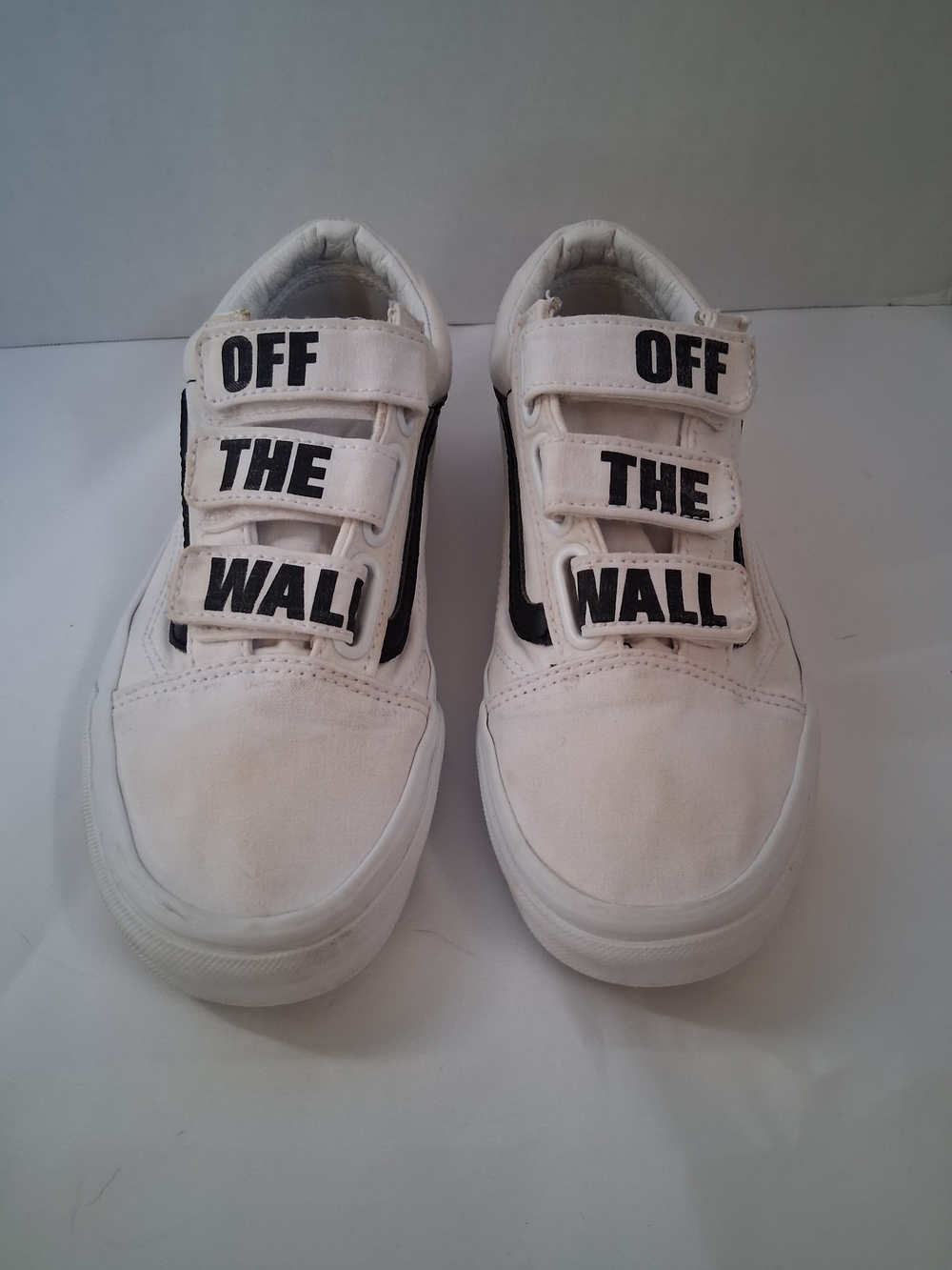 Vans Old Skool V "Off The Wall" White & Black Velcro Sneakers Unisex